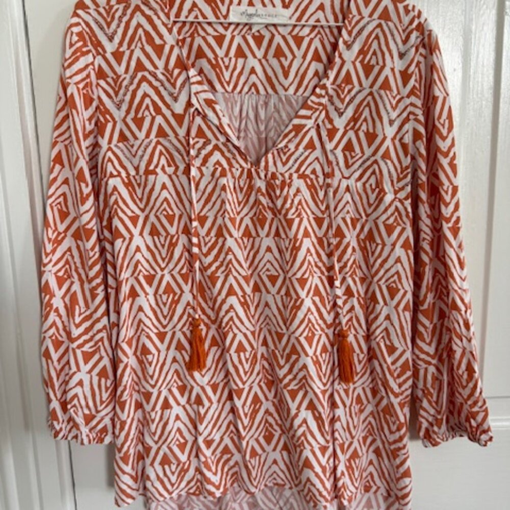 Magnolia Grace Beaded Orange BoHo Top, Size Medium